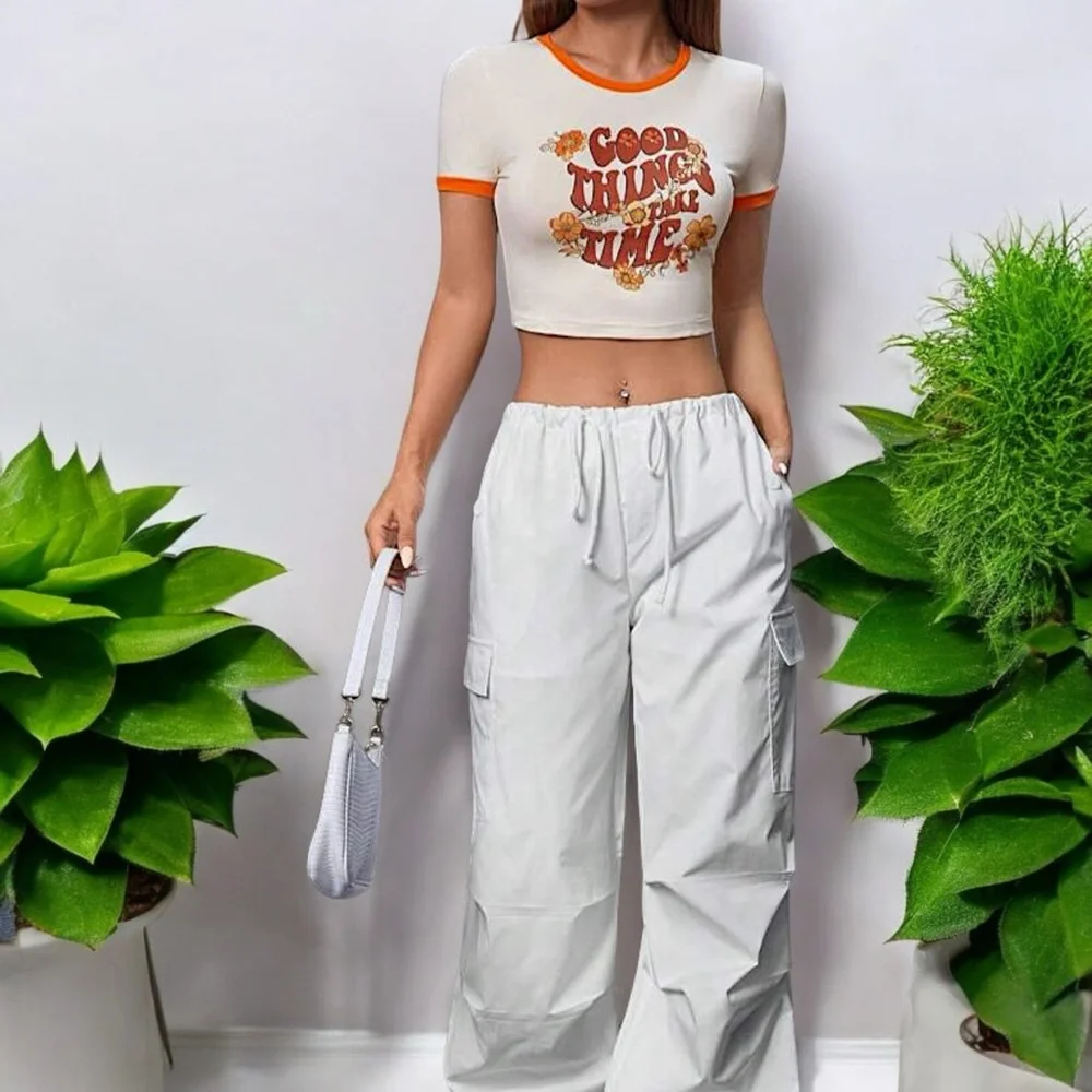 “Good Things Take Time” Slogan Contrast Graphic Cropped Tee - Picture 6 of 16